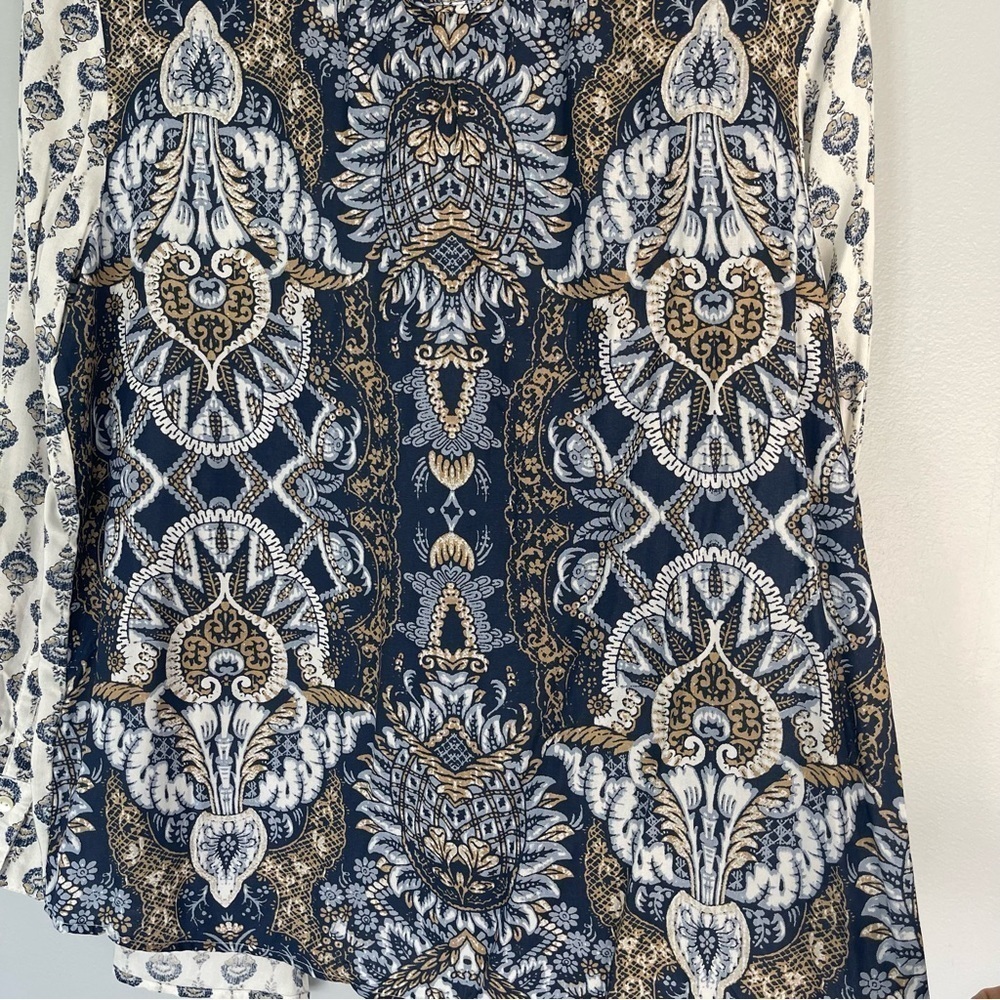 Style & Co Bohemian Pattern Button Up Top Aztec Print Blouse Long Sleeve - Picture 8 of 13